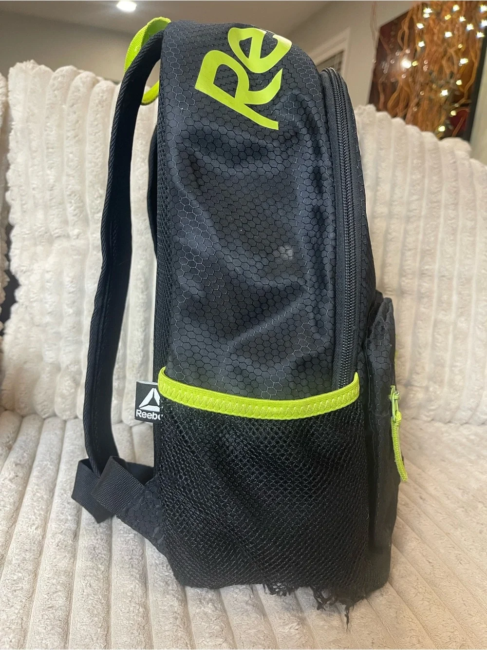 Reebok Black Backpack with Neon Lime Zipper Accents
